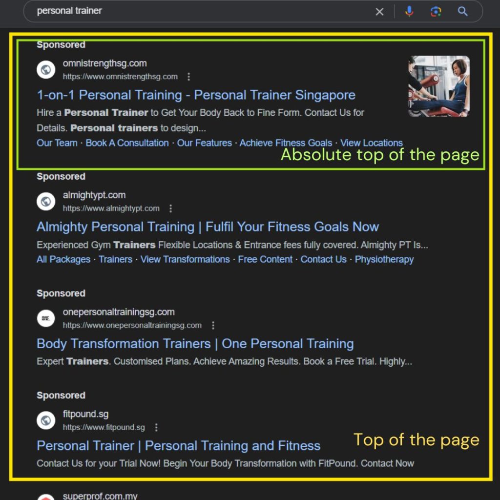 google ranking first page