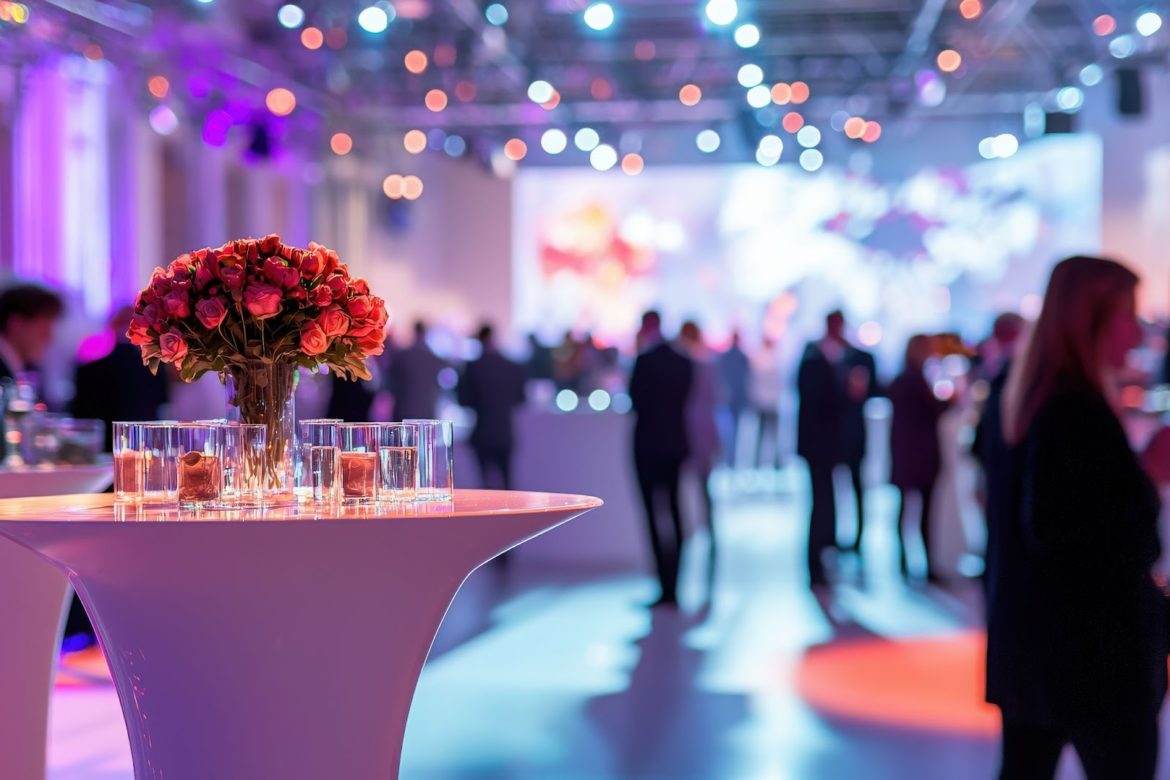 blue pocket corporate event setup